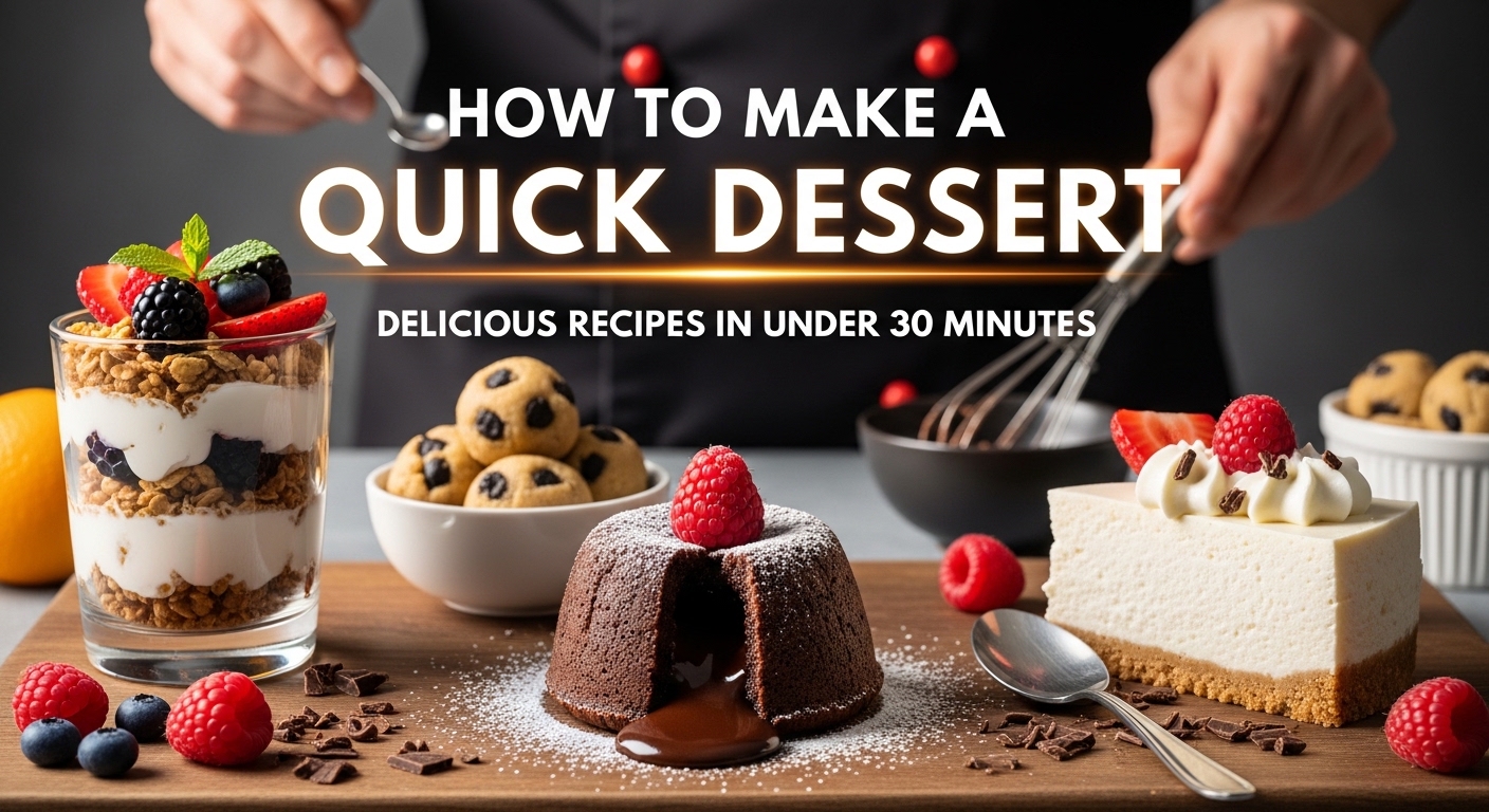 Sobremesas rápidas e deliciosas em um balcão de cozinha com várias opções.