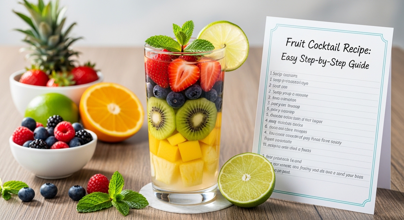 Receita de coquetel de frutas com frutas frescas e coloridas em copo