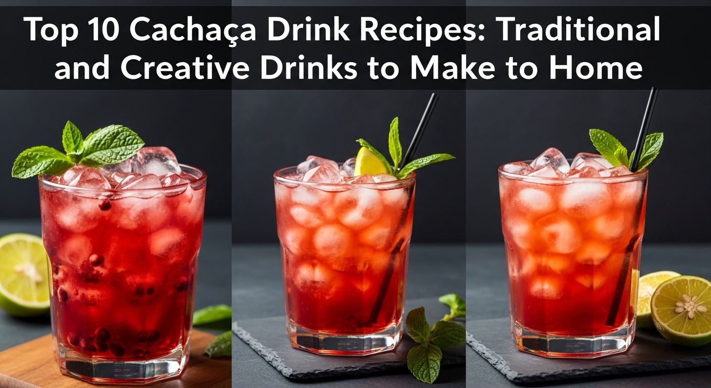 Diferentes bebidas de cachaça com gelo e hortelã em copos sobre mesa de ardósia